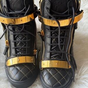 Giuseppe Zanotti “May London” Black Quilted Gold High-Top Sneakers – Women’s EU